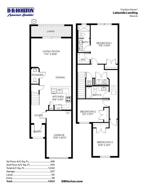 2D floor plan layout for the Waverly by D.R. Horton in Lakeside Landing, Royal Palm Beach, FL (Image 5). 2D floor plan layout for the Waverly by D.R. Horton in Lakeside Landing, Royal Palm Beach, FL (Image 5).