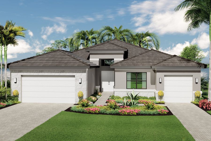 Representative exterior photo of a completed home built from the Bellagio by GL Homes in Valencia Parc at Riverland, Port St. Lucie, FL (Image 22).