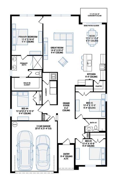 2D floor plan layout for the Belmar by Cardel Homes in Fieldstone, Plant City, FL (Image 5).