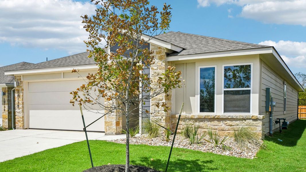 Front exterior of a new home in Trails at Wildhorse, Austin, TX, highlighting curb appeal (Image 21).