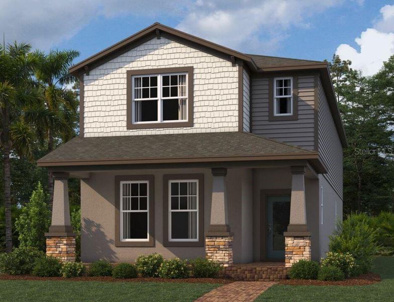 Front exterior of a new home in Center Lake on the Park, St. Cloud, FL, highlighting curb appeal (Image 1). Front exterior of a new home in Center Lake on the Park, St. Cloud, FL, highlighting curb appeal (Image 1).