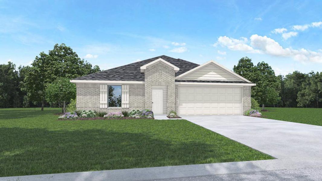 Front exterior of a new home in Grand Pines, Magnolia, TX, highlighting curb appeal (Image 1).