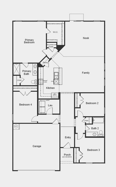 2D floor plan layout for the Plan 2074 by KB Home in Freeman Farms, Youngsville, NC (Image 4).