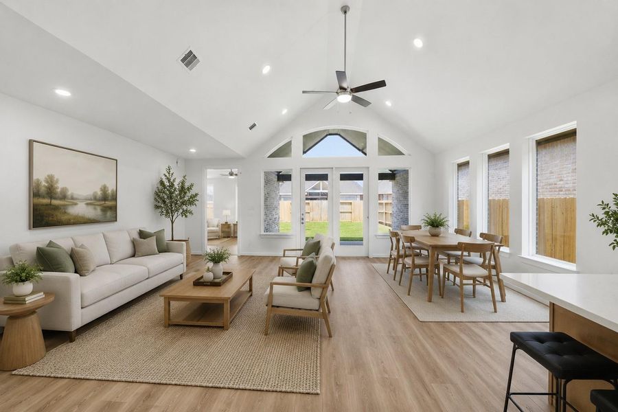 Virtually staged living room and dining room. Virtually staged living room and dining room.