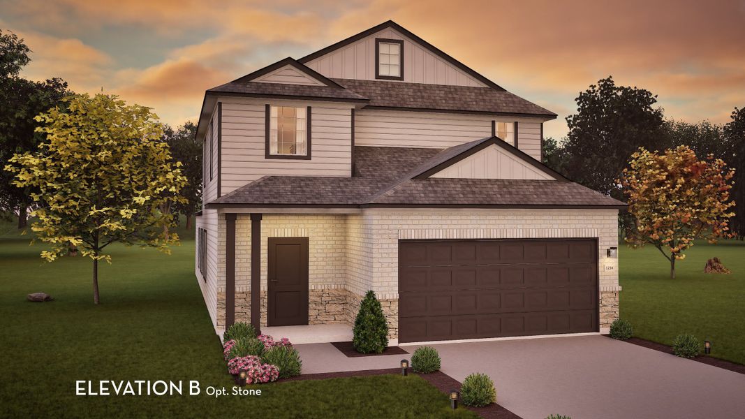 Front exterior of a new home in The Reserve at Huntsville, Huntsville, TX, highlighting curb appeal (Image 2). Front exterior of a new home in The Reserve at Huntsville, Huntsville, TX, highlighting curb appeal (Image 2).