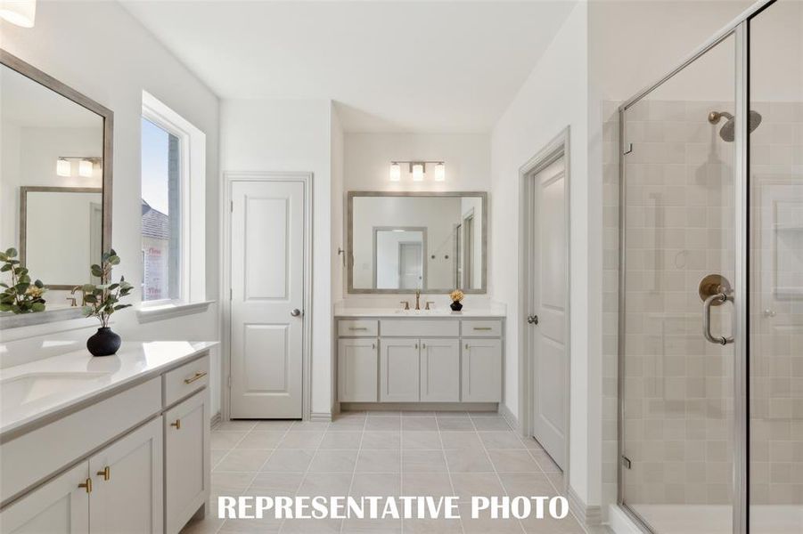 Gorgeous and inviting plus plenty of room for two, you will love calling this owner's bath your own!  REPRESENTATIVE PHOTO