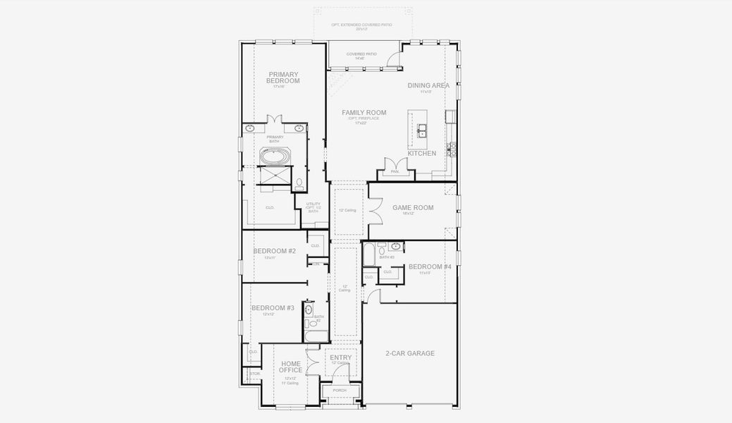 2D floor plan layout for the 2737W by Perry Homes in Devonshire 55', Forney, TX (Image 5). 2D floor plan layout for the 2737W by Perry Homes in Devonshire 55', Forney, TX (Image 5).