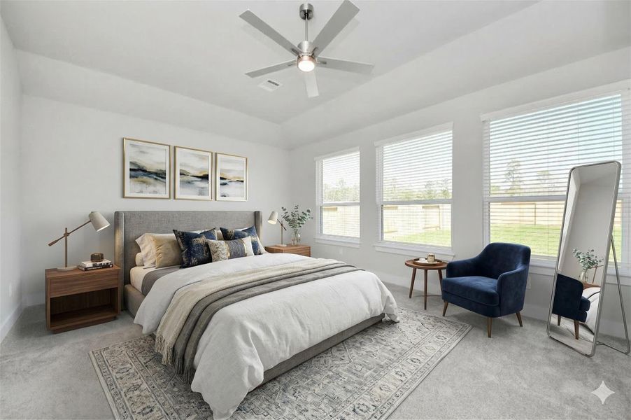 Virtually Staged - Primary Bedroom. Sample photo of completed home with similar floor plan. Actual colors and selections may vary.