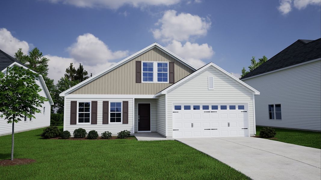 Representative exterior photo of a completed home built from the Dorchester - Genesis Value Collection by Mungo Homes in Citadel Point at Southbridge, Sneads Ferry, NC (Image 2).