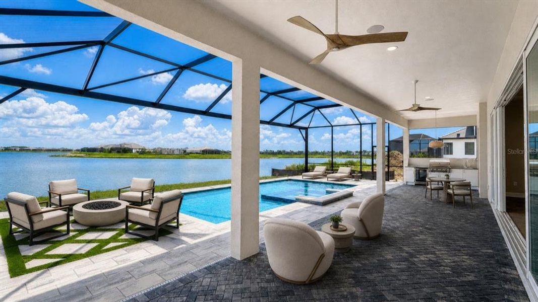 Exterior details and patio area of a home in Shellstone at Waterside, Sarasota (Image 2). Exterior details and patio area of a home in Shellstone at Waterside, Sarasota (Image 2).