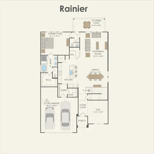 2D floor plan layout for the Rainier by Pulte Homes in Spring Branch Preserve, Montgomery, TX (Image 3).