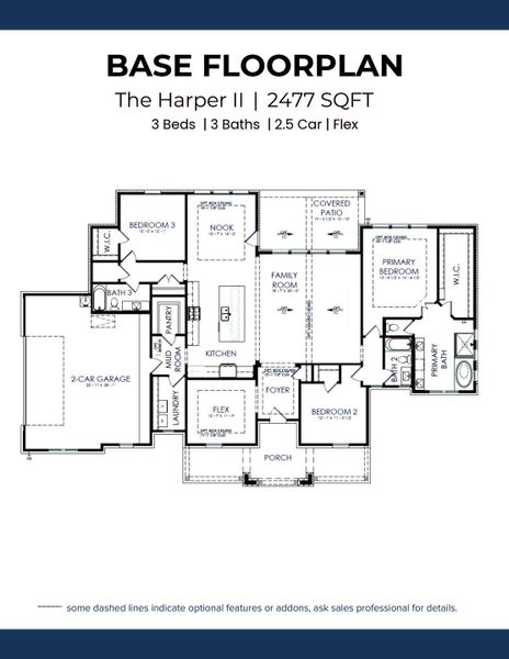 2D floor plan layout for the The Harper II by Doug Parr Custom Homes in Monarch Manor, Poolville, TX (Image 3).