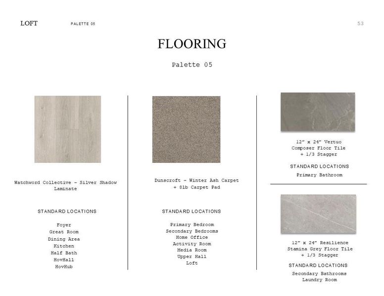 Loft Look Palette 5: Flooring Selection Sheet (*Artist rendering used for illustration purposes only.)