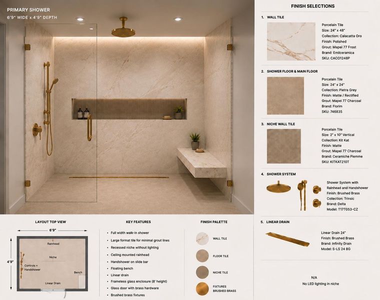 This is what your master bedroom shower area will look like with our "finishes" upon completion of construction.