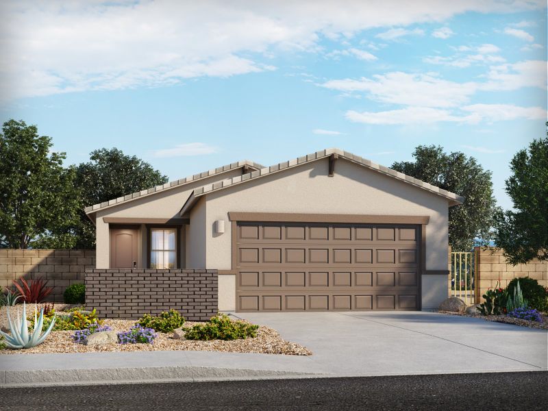 Front exterior of a new home in Summerstone II, Marana, AZ, highlighting curb appeal (Image 2).