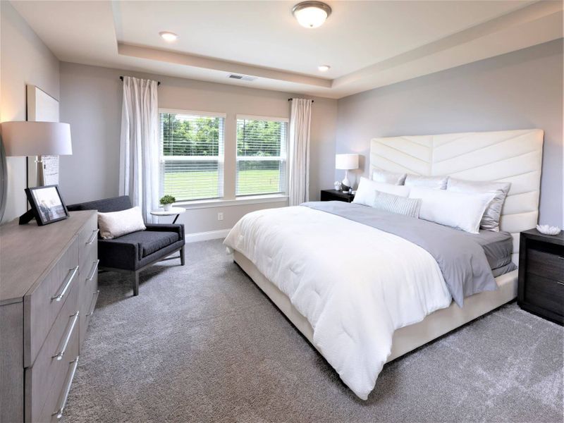 The primary suite offers tray ceilings, and the perfect place to unwind after a long day.