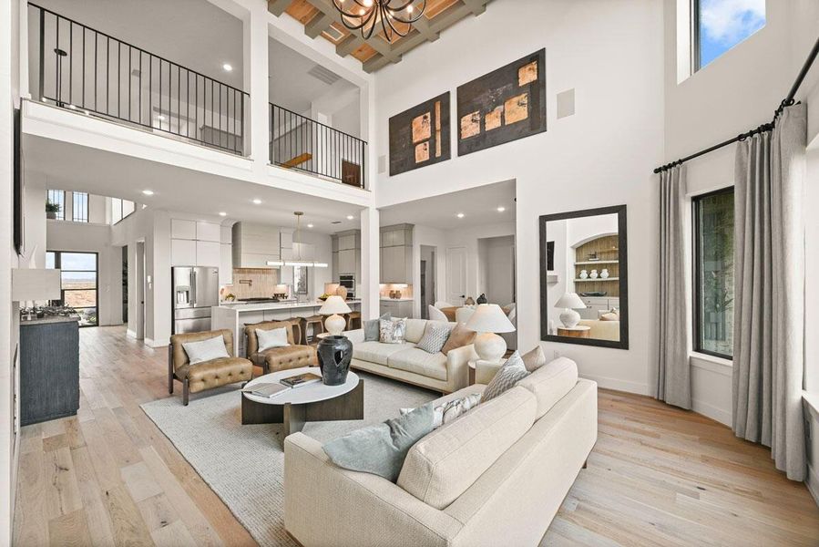 A loft space sits above the grand family room. Representative image.