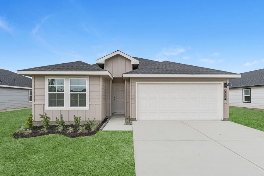 Front exterior of a new home in Reserve at Mallard Lakes, Orange, TX, highlighting curb appeal (Image 15). Front exterior of a new home in Reserve at Mallard Lakes, Orange, TX, highlighting curb appeal (Image 15).