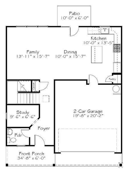 2D floor plan layout for the Blue Satin Sashes by Garman Homes in Tupelo Junction, Mebane, NC (Image 4).