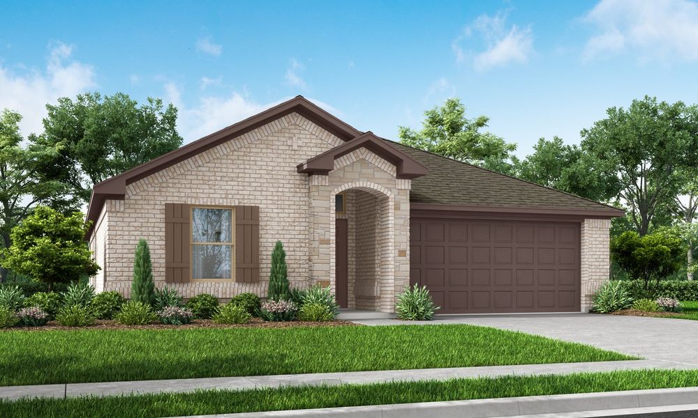 Representative exterior photo of a completed home built from the Atlanta by Impression Homes in Keeneland, Aubrey, TX (Image 15). Representative exterior photo of a completed home built from the Atlanta by Impression Homes in Keeneland, Aubrey, TX (Image 15).
