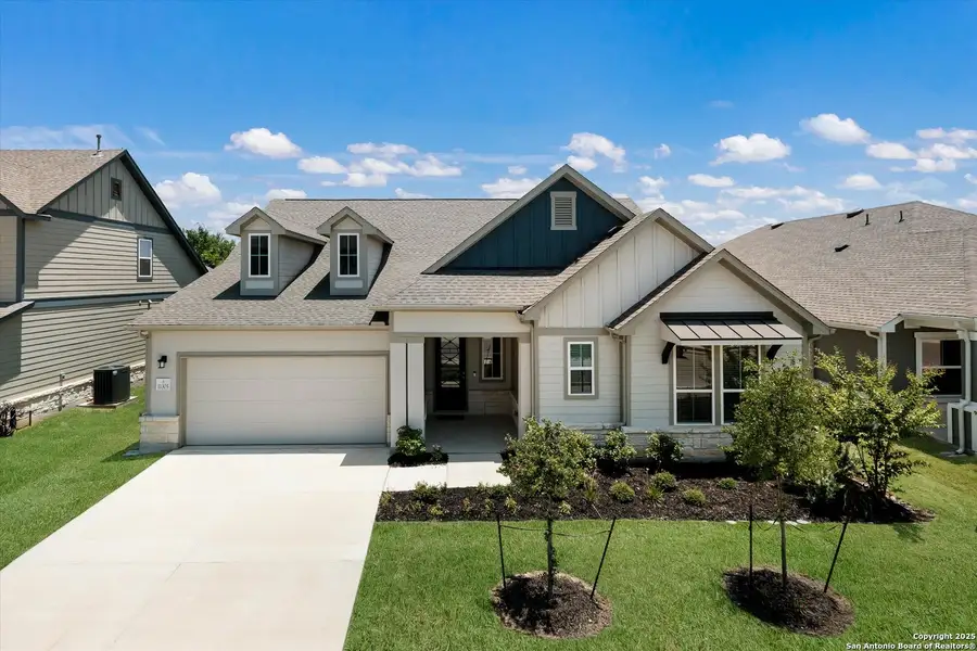 Front exterior of a new home in The Crossvine, Schertz, TX, highlighting curb appeal (Image 2).