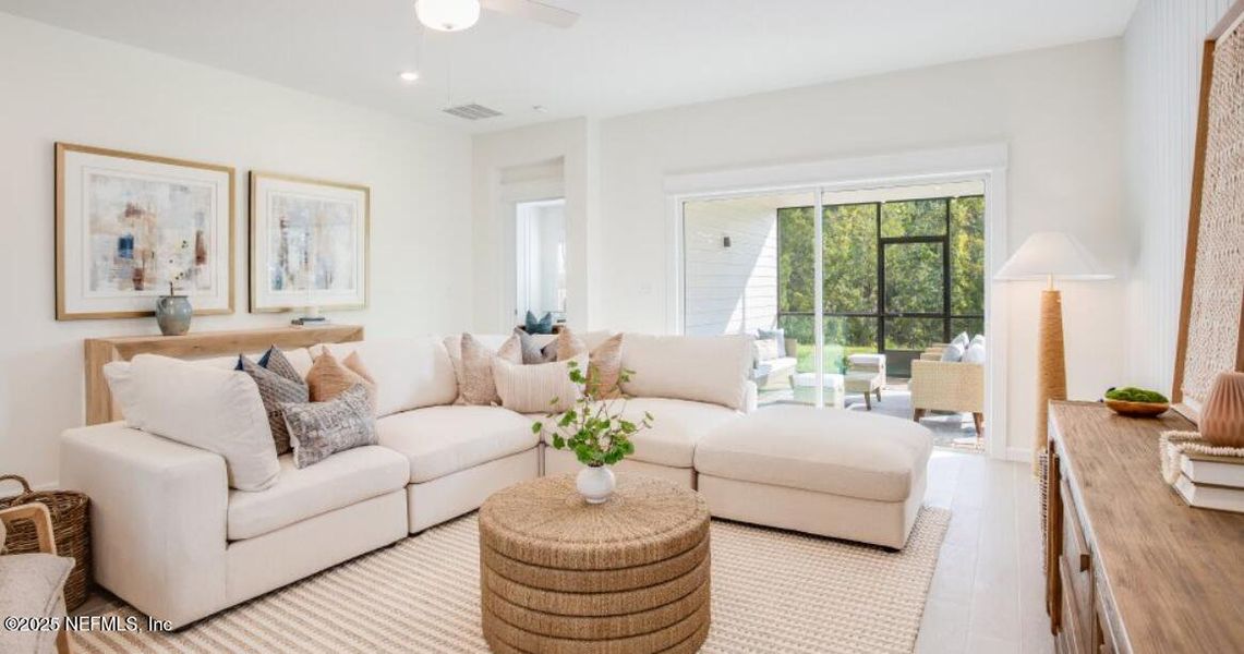 Furnished interior view inside a new home in Edenbrooke at Hyland Trail | 55+: Edenbrooke at Hyland Trail 50s, Green Cove Springs (Image 7). Furnished interior view inside a new home in Edenbrooke at Hyland Trail | 55+: Edenbrooke at Hyland Trail 50s, Green Cove Springs (Image 7).