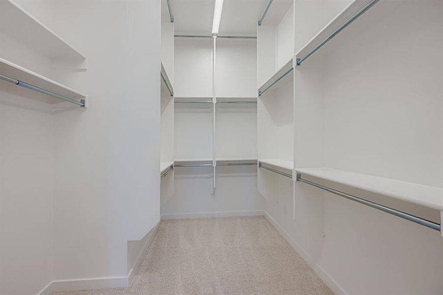 Spacious closet featuring light carpet Spacious closet featuring light carpet