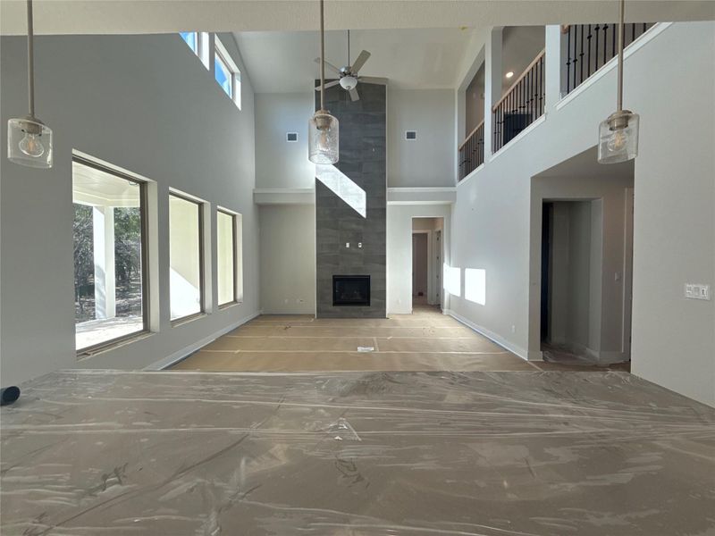 Open Concept Family Room with Soaring Ceiling