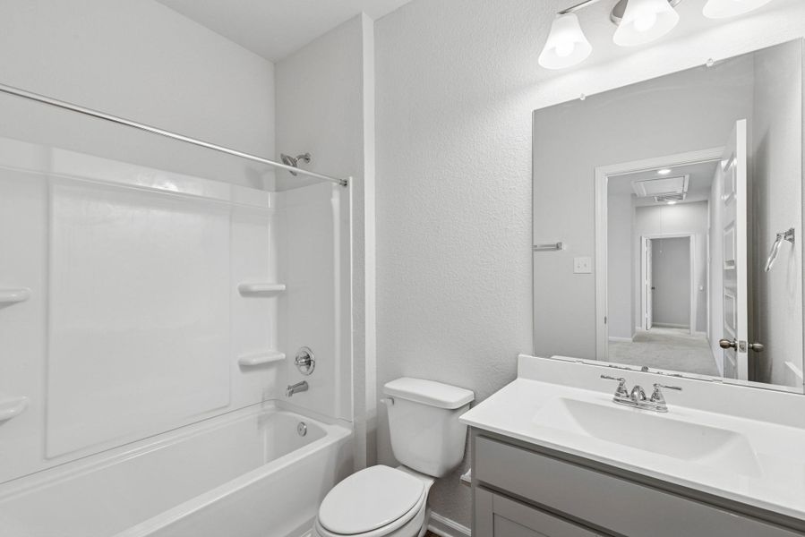 The Sparrow II- Hall Bath Upstairs. Sample floor plan image for illustration; upgrades, options, and colors may vary. The Sparrow II- Hall Bath Upstairs. Sample floor plan image for illustration; upgrades, options, and colors may vary.