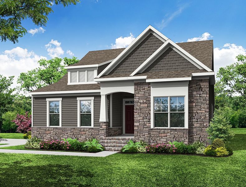 Representative exterior photo of a completed home built from the Wescott by Eastwood Homes in The Enclave at Hidden Lake - 55+ Community, Youngsville, NC (Image 6).
