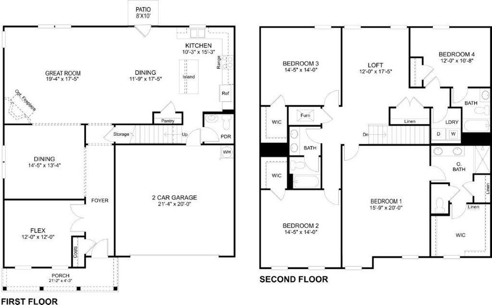 2D floor plan layout for the Richland by D.R. Horton in The Cove at Thrasher Landing, Hixson, TN (Image 2).