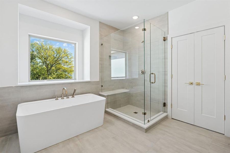 Soaking tub and walk in shower.