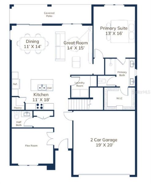 2D floor plan layout of this home in Sabana Reserve, Ocala, FL (Image 2). 2D floor plan layout of this home in Sabana Reserve, Ocala, FL (Image 2).
