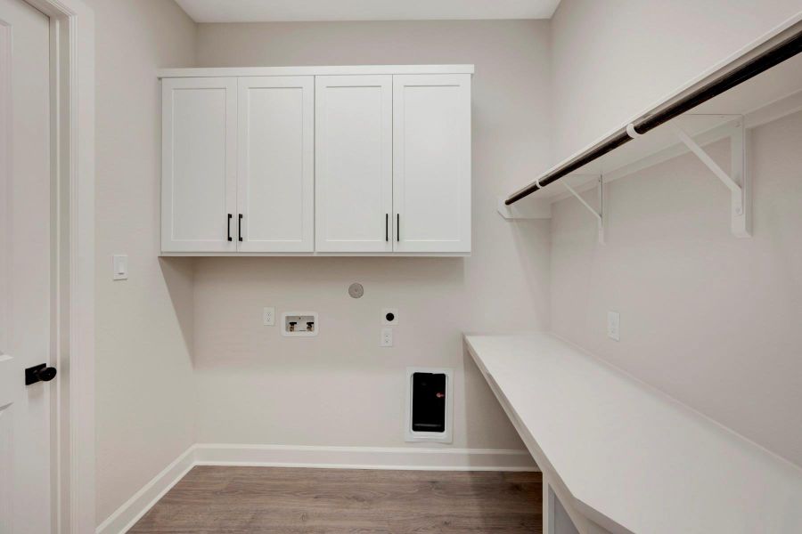 EXAMPLE PHOTO: Spacious Utility room with upper cabinets and folding table