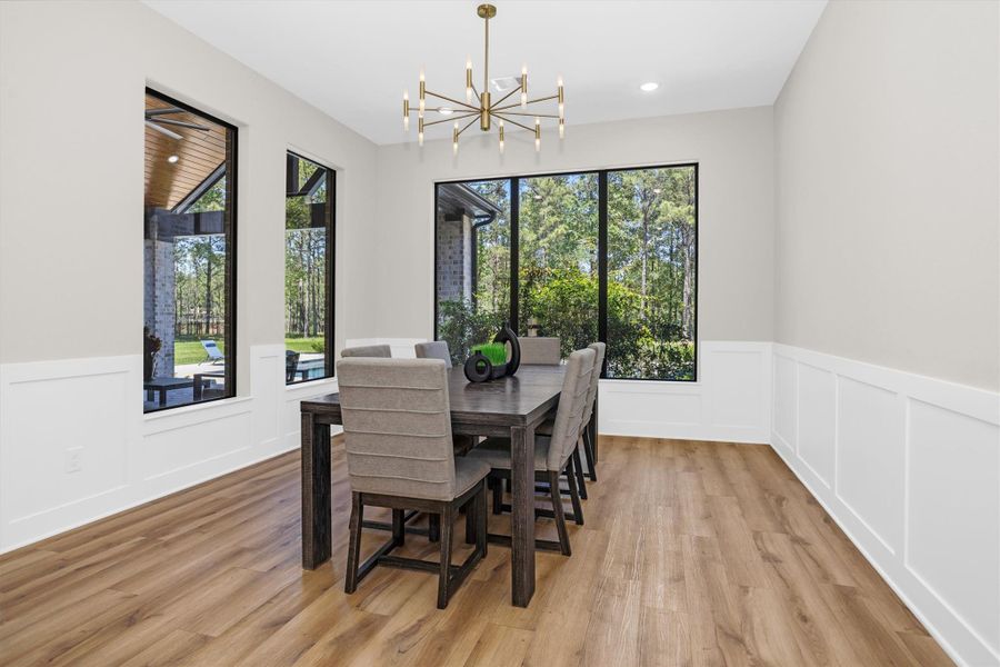 Dining area with views of the backyard