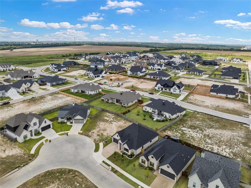 Aerial perspective of suburban area Aerial perspective of suburban area