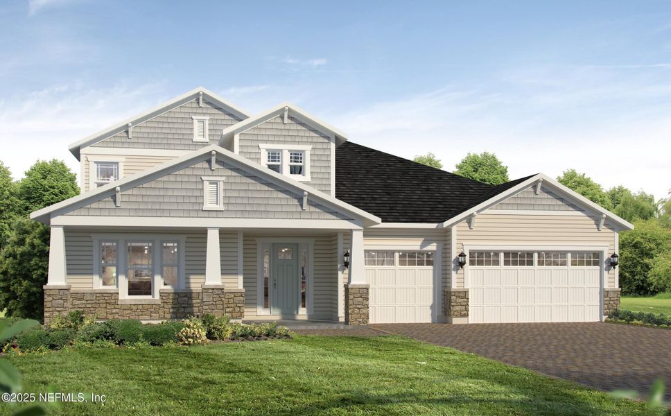 Front exterior of a new home in SilverLeaf, St. Augustine, FL, highlighting curb appeal (Image 1). Front exterior of a new home in SilverLeaf, St. Augustine, FL, highlighting curb appeal (Image 1).