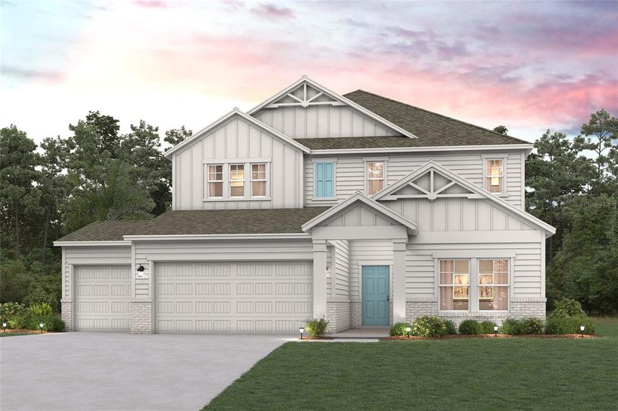 Front exterior of a new home in Reserve East, Flagler Beach, FL, highlighting curb appeal (Image 1). Front exterior of a new home in Reserve East, Flagler Beach, FL, highlighting curb appeal (Image 1).