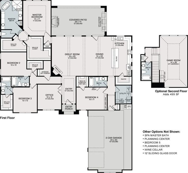 2D floor plan layout for the Cheyenne by Sitterle Homes in Enchanted Bluff, Garden Ridge, TX (Image 3). 2D floor plan layout for the Cheyenne by Sitterle Homes in Enchanted Bluff, Garden Ridge, TX (Image 3).