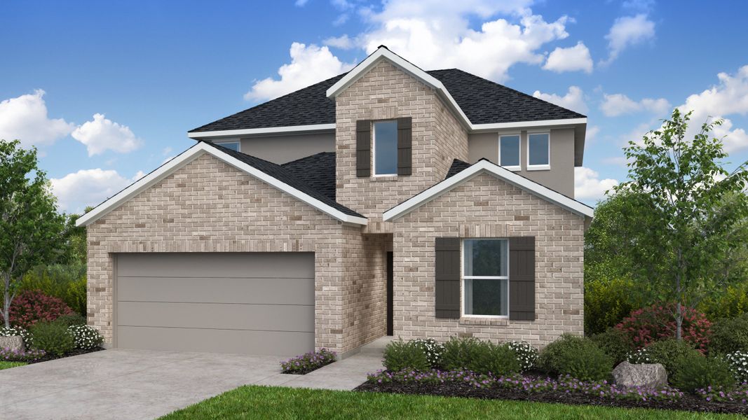 Representative exterior photo of a completed home built from the Tavern by Taylor Morrison in Bridge Creek 45s and 50s, Cypress, TX (Image 1). Representative exterior photo of a completed home built from the Tavern by Taylor Morrison in Bridge Creek 45s and 50s, Cypress, TX (Image 1).