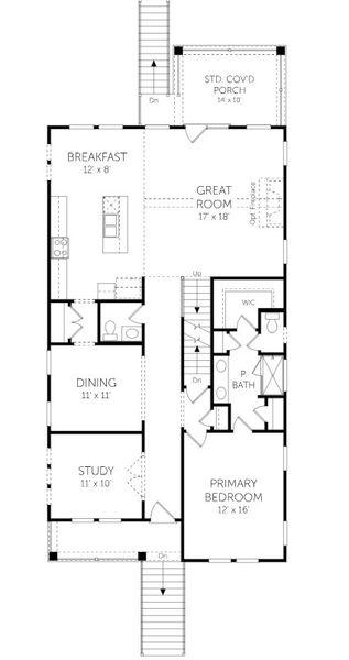 2D floor plan layout for the Branham - Single Family Homes by Dream Finders Homes in Kings River Preserve, Hollywood, SC (Image 5).