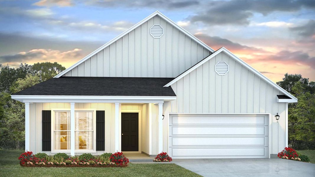 Representative exterior photo of a completed home built from the Delray by D.R. Horton in Bayside at Ward Creek, Panama City Beach, FL (Image 2). Representative exterior photo of a completed home built from the Delray by D.R. Horton in Bayside at Ward Creek, Panama City Beach, FL (Image 2).