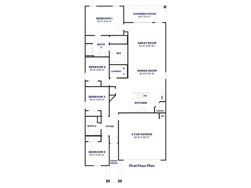 2D floor plan layout for the Gaven by D.R. Horton in Elena Trails, Maricopa, AZ (Image 5). 2D floor plan layout for the Gaven by D.R. Horton in Elena Trails, Maricopa, AZ (Image 5).