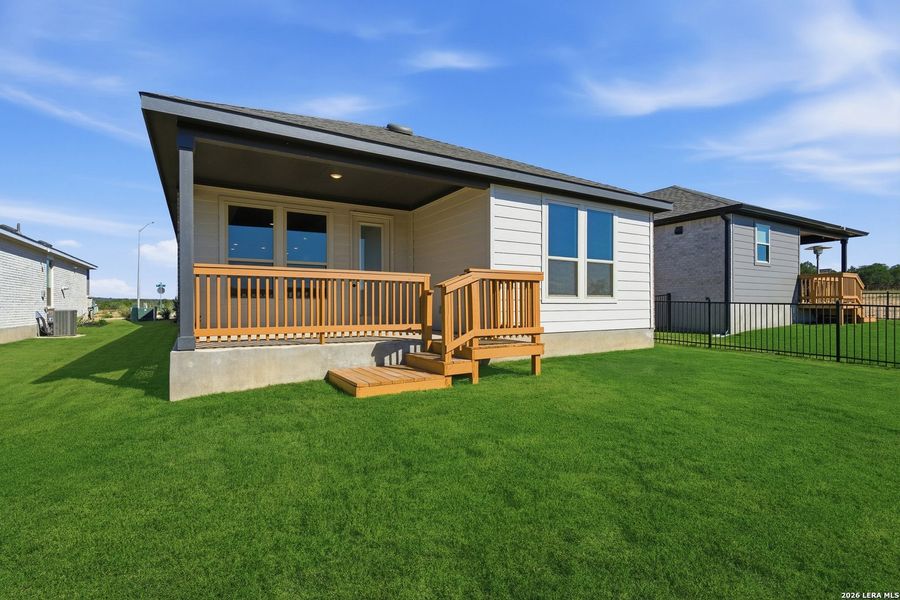 Exterior details and patio area of a home in Del Webb New Braunfels at Veramendi, New Braunfels (Image 18).
