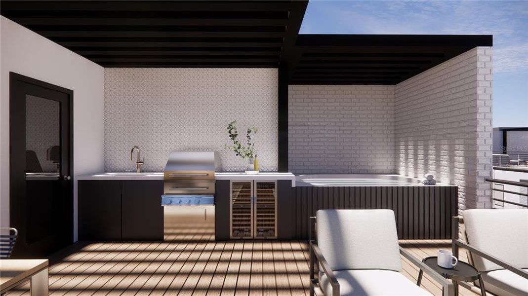 Roof Top Terrace. - Builder render - virtual furniture