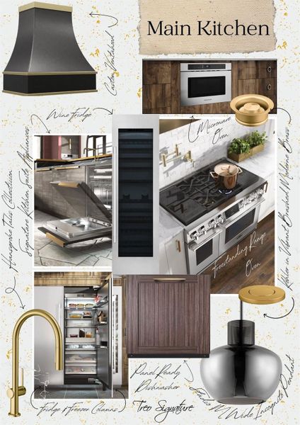 Kitchen featuring dark brown cabinetry, custom exhaust hood, double oven range, light stone counters, and wallpapered walls