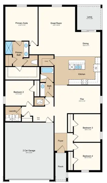 2D floor plan layout of this home in Waterstone, Groveland, FL (Image 2). 2D floor plan layout of this home in Waterstone, Groveland, FL (Image 2).