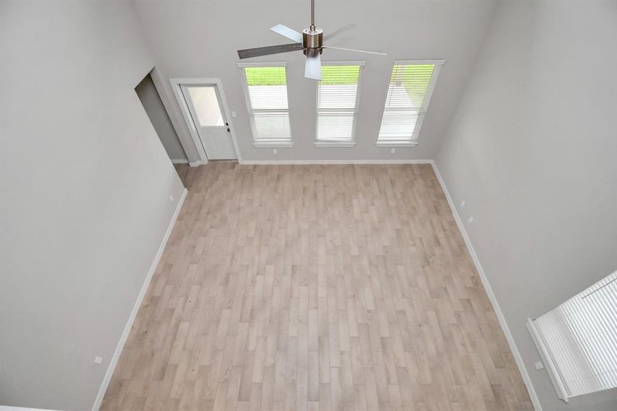 View of family room from game room above.