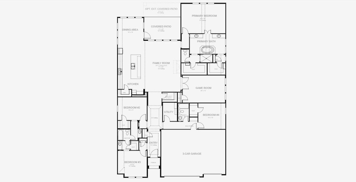 2D floor plan layout for the 2895S by Perry Homes in Windborne 100', Schertz, TX (Image 3).