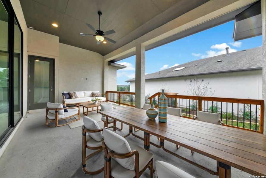 Exterior details and patio area of a home in El Sonido at Campanas, San Antonio (Image 24).